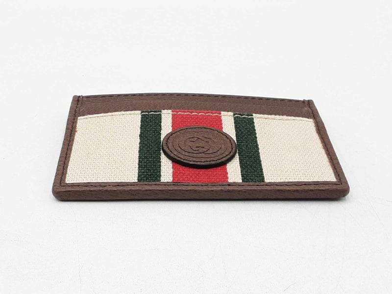 Gucci Web Card Holder Wallet In Beige Linen Fwlordu