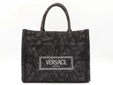 Versace Athena Small Tote Bag In Gray Barocco Canvas Fabric Fw1225wxzdu