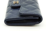 Chanel Navy Blue Quilted Caviar Flap Card Wallet Eb1125pxzdde