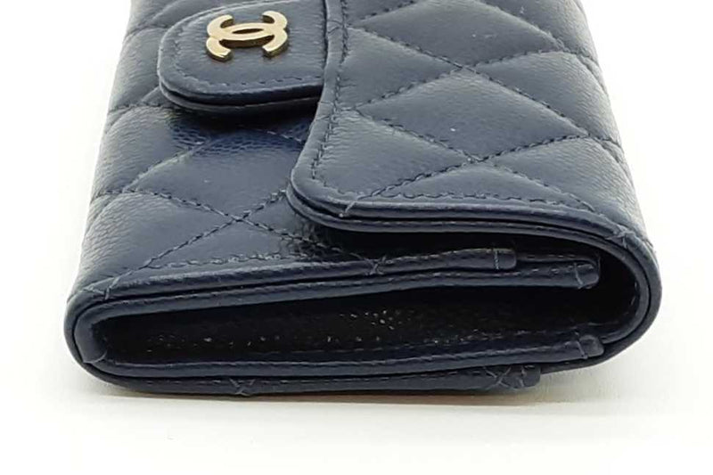 Chanel Navy Blue Quilted Caviar Flap Card Wallet Eb1125pxzdde
