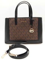 Michael Kors Sallie Brown Signature Logo Black Satchel Tote Bag Do0826rxde