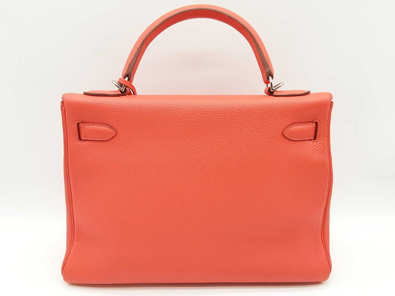 Hermes Kelly 32 Rouge Pivoine Red Orange Togo Palladium Handbag Do0325eexzde