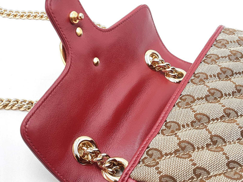 Gucci Marmont Flap Bag In Matelassé Gg Canvas & Red Leather Fw0925rzxdu