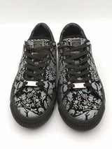 Versace Greca Silver Glitter Studded Black Suede Sneakers Size 44.5 Eb0926lorsa