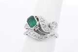 Emerald & Diamond Ring In 14k White Gold 3.6 Grams Size 5.5 Eb1025pxzdu