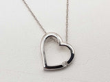 0.01 Carat Diamond 10k White Gold 1.3g Heart Pendant Chain 18.5 In Do0426ixde