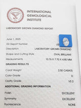 2.50 Carats Oval Brilliant Cut Lab Grown Diamond Do0726wxzde