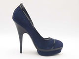 Yves Saint Laurent Navy Suede & Black Leather Courts Heels Size 38.5 Eb0525cxsa