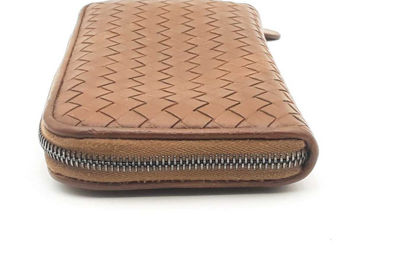 Bottega Veneta Brown Intrecciato Leather Zip Around Wallet Eb1124lxzsa