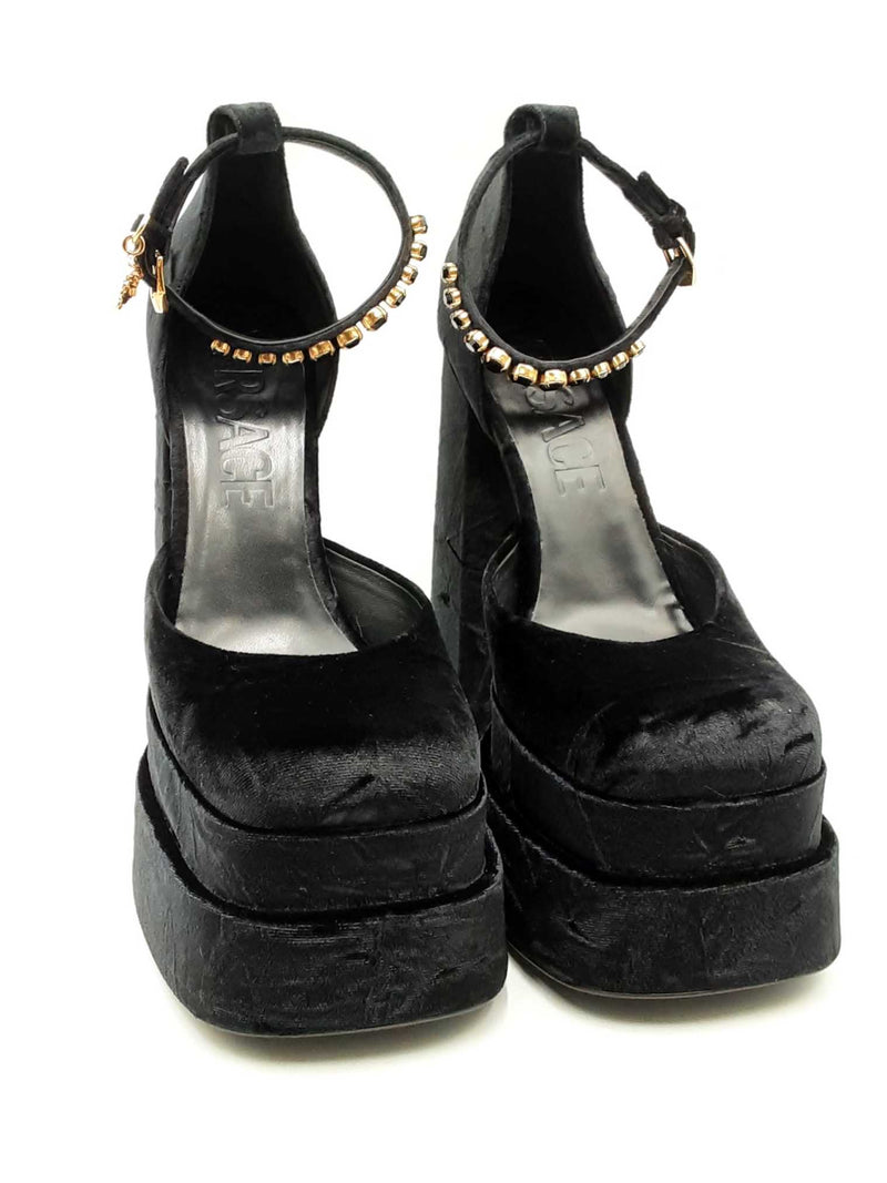 Versace Aevitas Black Velvet Platform Heels Size 41 Eb0125lrxsa