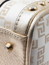 Versace Snap Out Of It Boston Bag In White Canvas & Gold Leather Fw1225oxzdu