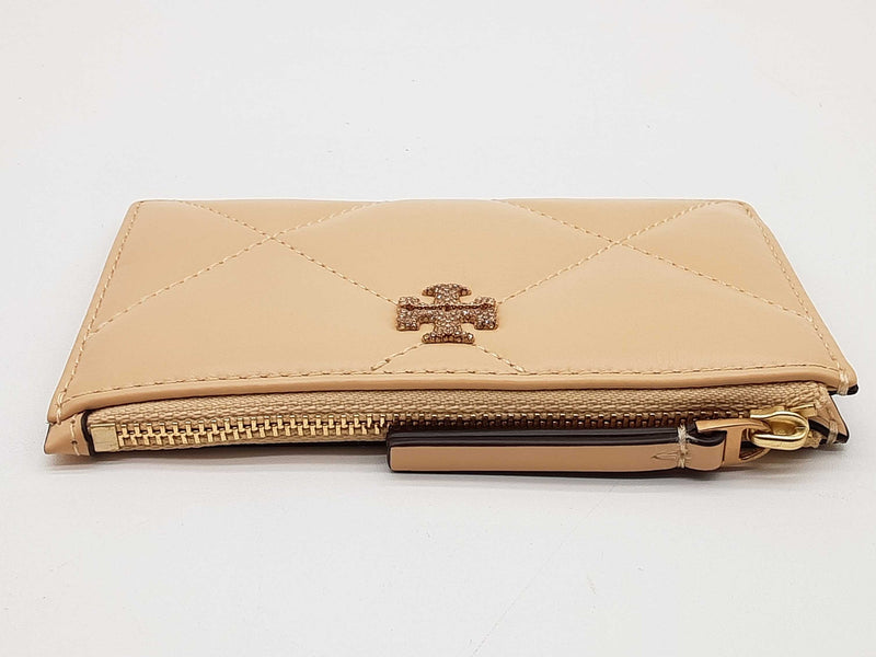 Tory Burch Kira Beige Diamond Quilted Pave Logo Zip Card Case Do0525wrde