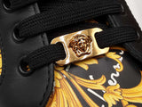 Versace Sneakers In Black & Yellow Barocco Print Leather Size 9 Fw0926lprdu