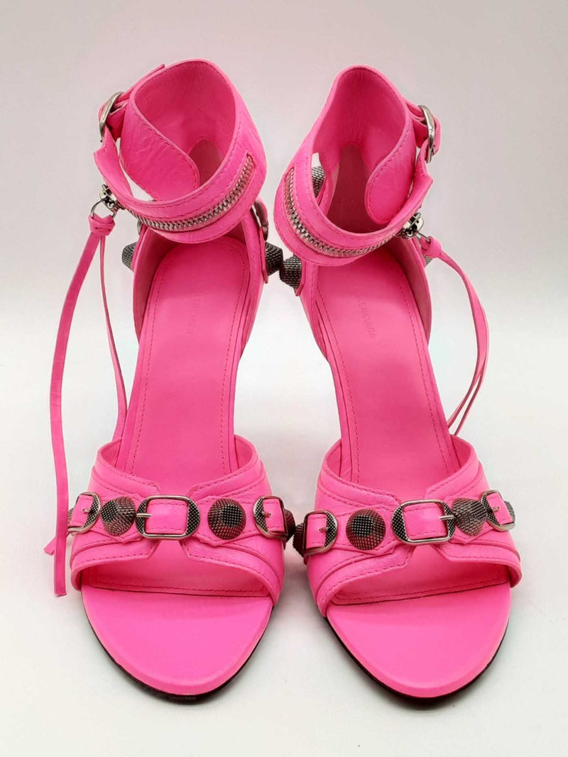 Balenciaga Agneau Arena Cagole Neon Pink Heels Size 38 Eb0824lxzde