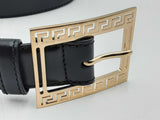 Versace Black Leather Belt With Gold-tone Greca Accent Buckle Fw1224rxsa