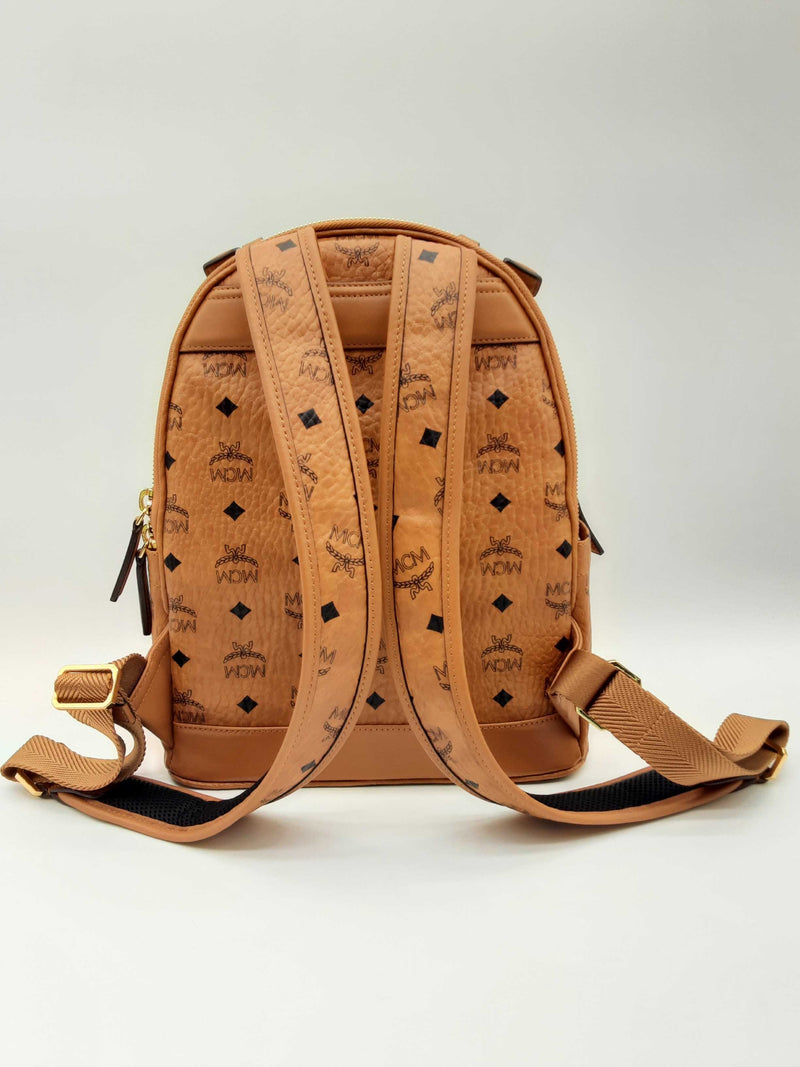 Mcm Stark Cognac Tan Viestos Coated Canvas Backpack Do0724wrxde