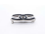 Chanel Cc Logo Silver-tone Brooch In Black Lambskin Leather & Strass Fw1125rzdu