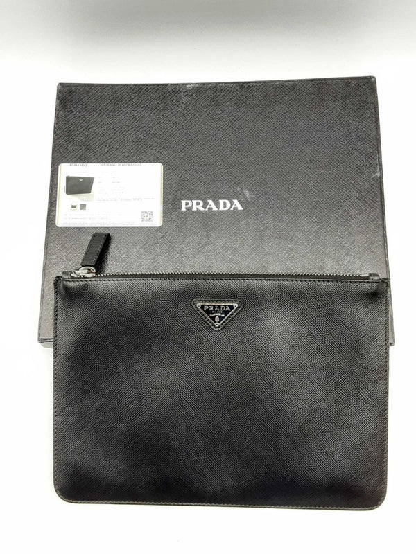 Prada Black Saffiano Leather Zip Clutch Do0125lrxde