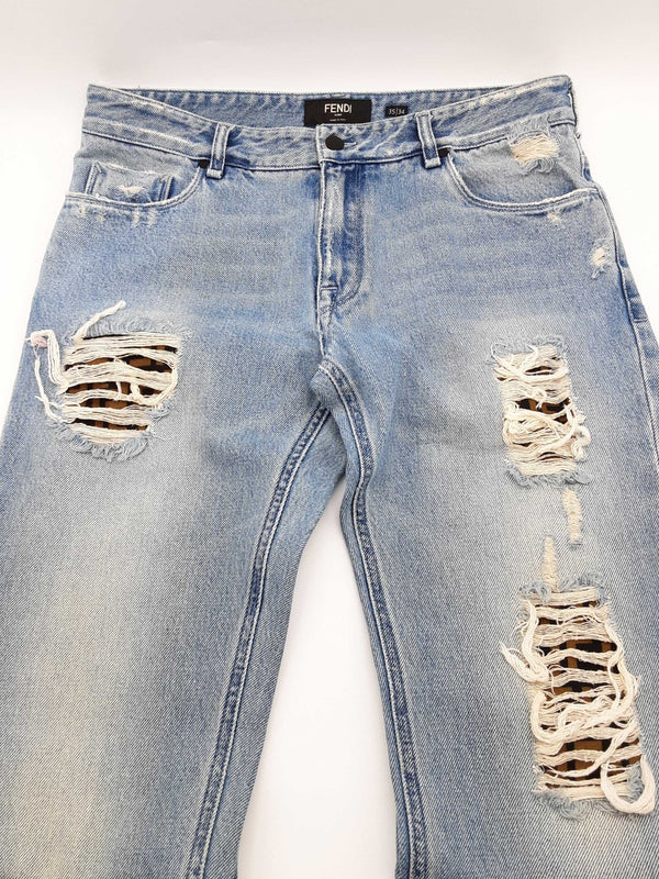 Fendi Distressed Ff Logo Slim Light Blue Jeans Pants Size Italian 35 Do0425lxzd3