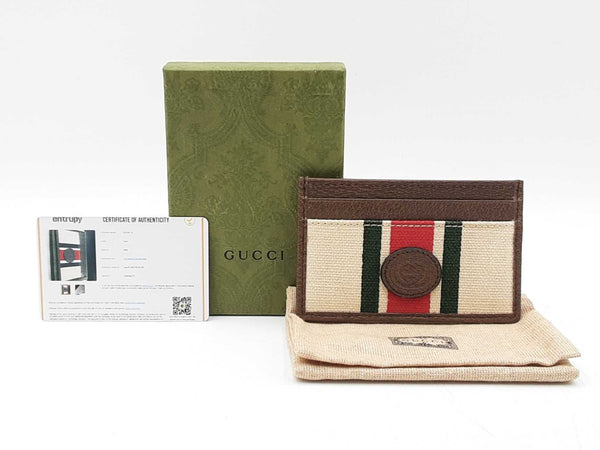Gucci Web Card Holder Wallet In Beige Linen Fwlordu