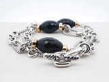 David Yurman 925 Silver, 18k Gold & Onyx Figaro Chain 38.6g 16 Inch Fw0326lcrdu