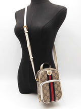 Gucci Ophidia Double Zip Messenger Bag In Gg Supreme Coated Canvas & Mystic White Leather Fw0726wrxdu