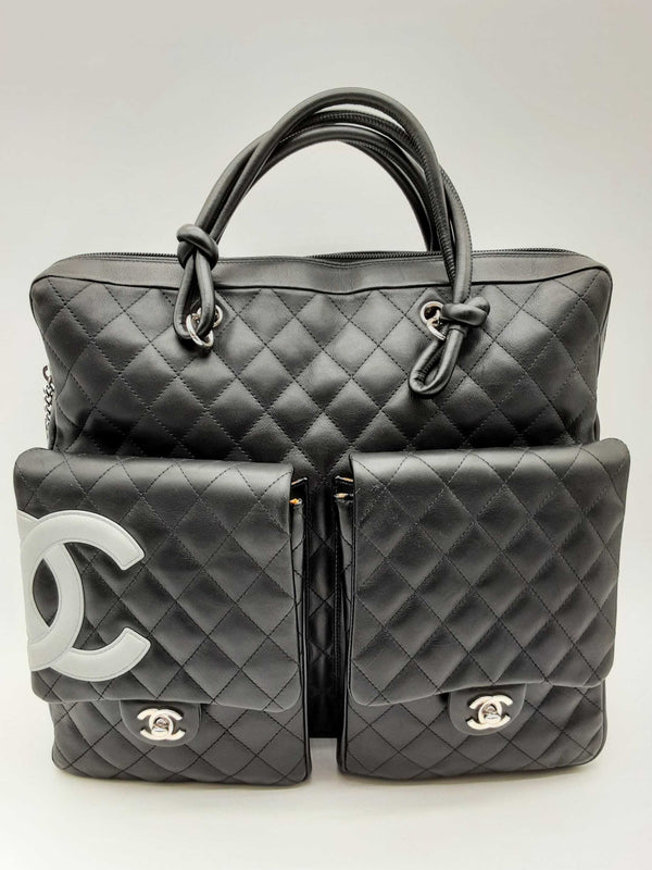 Chanel Cambon Reporter Black Quilted Leather Zipper Tote Bag Do1224sxzde