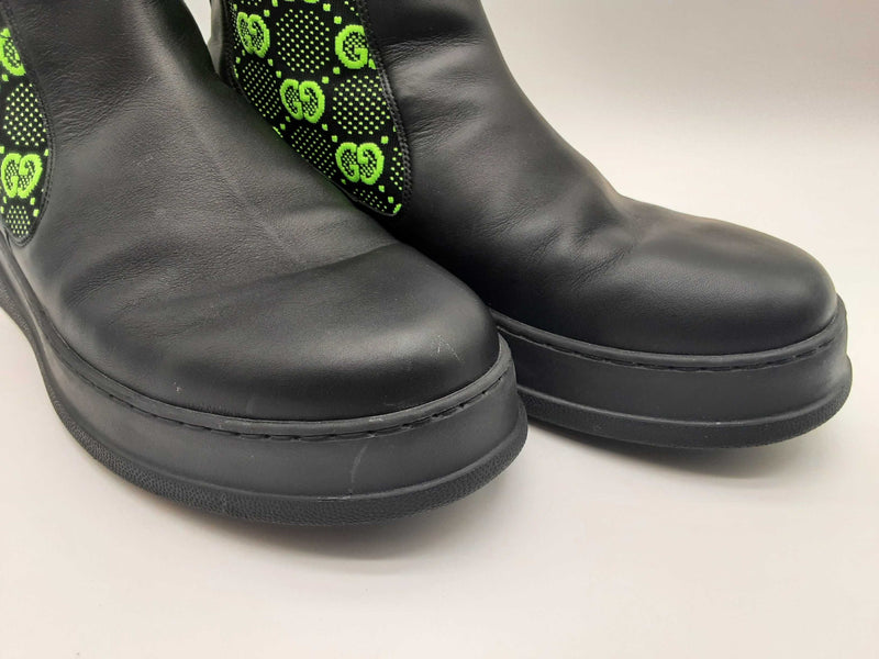 Gucci Gg Elastic Chelsea Black Neon Green Boot Size Uk 11 Mens Do1124lrxde