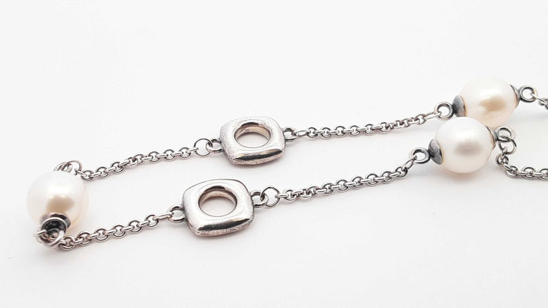 Tiffany & Co. Sterling Silver & Pearl Station Toggle Bracelet 7 Inch Fw0725wxdu
