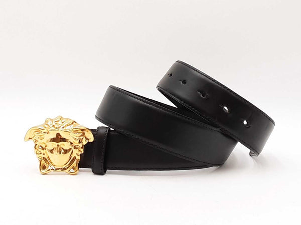 Versace Medusa Gold-tone Buckle With Black Leather Belt Size 90|36 Fw0825crdu