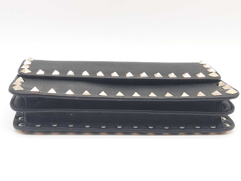 Valentino Black Leather Rockstud Flap Chain Wallet Eb0524wxzde