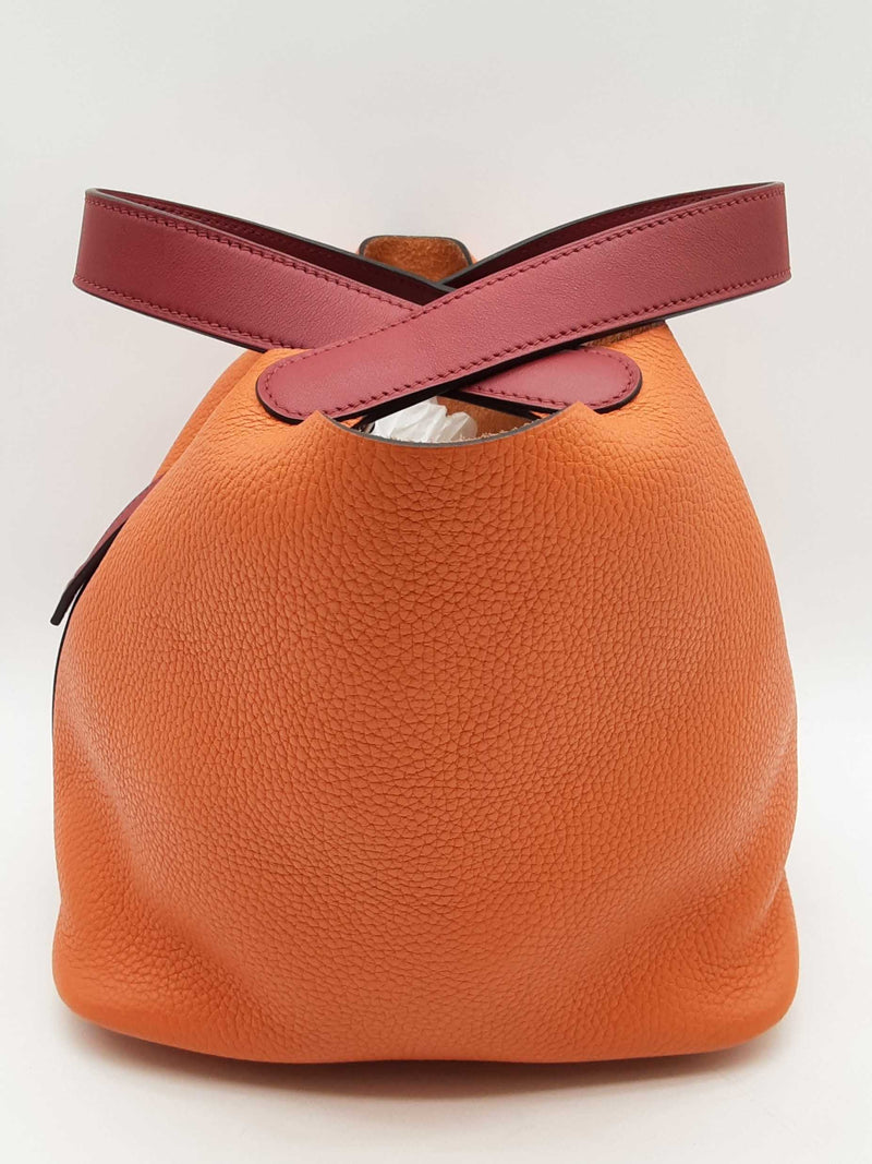 Hermes Picotin Feu Orange Red Togo Palladium Hardware Bucket Bag Do1224oxzxde