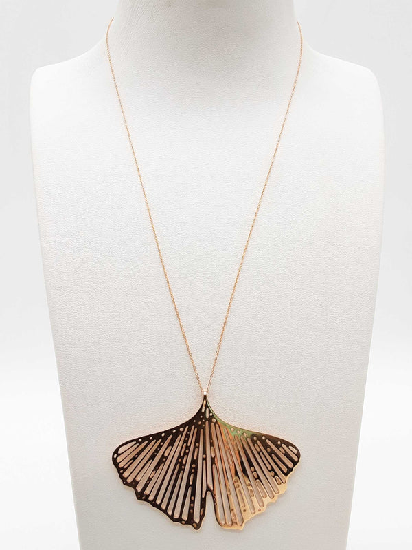 18k Rose Gold 9.5g Ginkgo Leaf Pendant Chain 17 In Do0425rexde