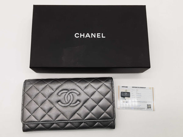Chanel Metallic Silver Diamond Quilted Leather Flap Long Wallet Do0325pxzde