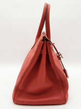 Hermes Birkin 35 Red Clemence White Interior Palladium Handbag Do0925lxzxzde