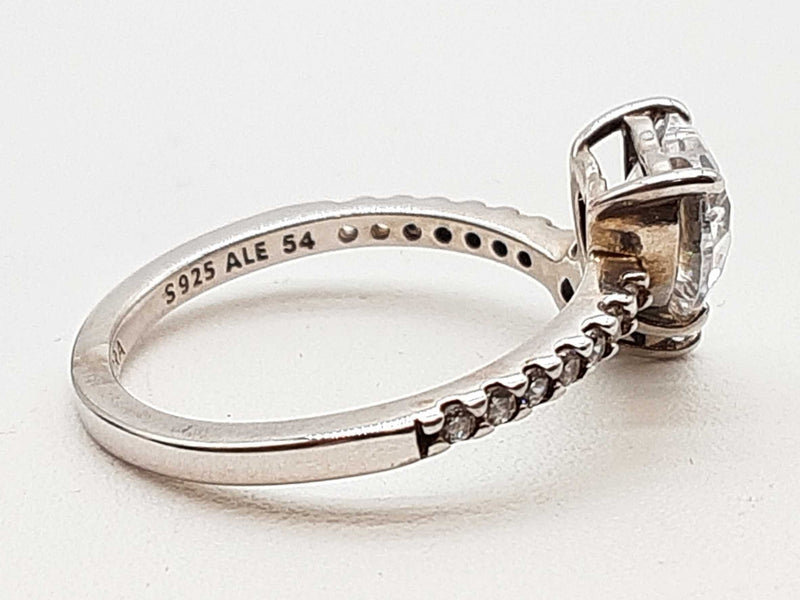 Pandora Double Heart Czs 0.925 Silver Sparkling Ring Size 6.5 Do0525wxde