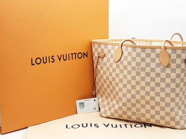 Louis Vuitton Neverfull Mm Damier Azur Handbag With Pochette Aa0625czxsa