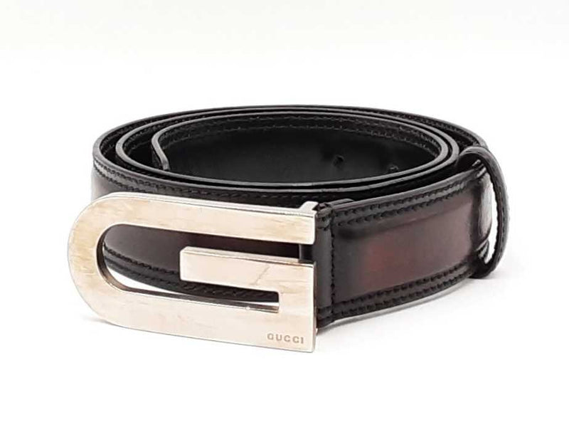 Gucci Silver-tone G Buckle With Black Leather Belt Size 95|38 Fw0325ozxdu