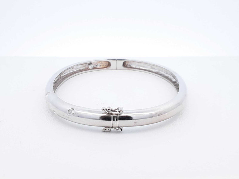 0.40 Cttw Diamond & 18k White Gold Bangle Bracelet 16 Grams 6 Inch Fw0925czxdu