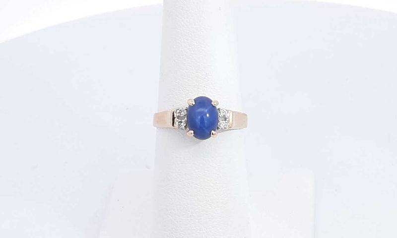 14k Yellow Gold Ring With Blue Stone & Diamonds Size 6.25 3.13 Grams Eb0324lxzsa