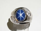 Blue Star Sapphire 14k White Gold 8.3g Ring Size 6.75 Do0726ixzde