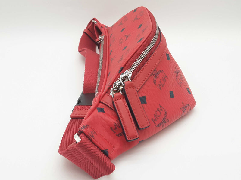 Mcm Fursten Candy Red Visetos Coated Canvas Belt Bag Do0925crde