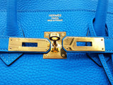 Hermes Birkin 35 Bleu Hydra Blue Clemence Gold Hardware Handbag Do1225sxzxde