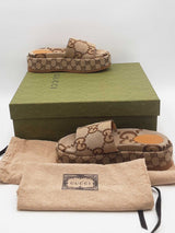 Gucci Macro Gg Monogram Canvas Platform Slides Size 38 Eb0726lxzsa
