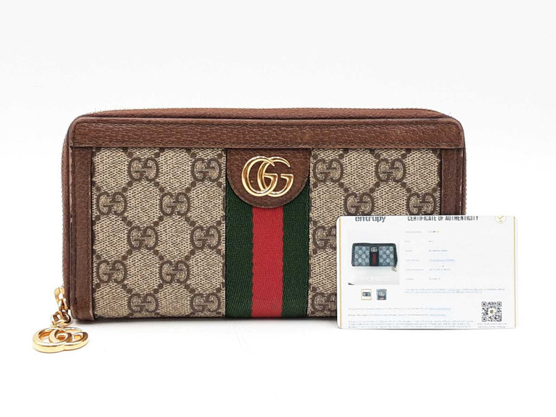 Gucci Ophidia Zip Wallet In Gg Supreme Coated Canvas & Brown Leather Fw1025ozxdu