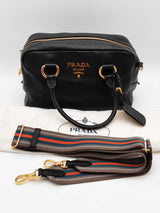 Prada Vitello Phenix Bauletto Black Leather Satchel Bag Eb0826ixzde