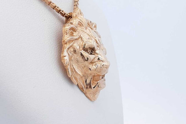 14k Yellow Gold Lion Head Pendant With Chain 16 Grams 18 Inch Eb0824rxzsa