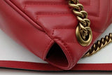 Gucci Gg Chevron Quilted Red Leather Marmont Shoulder Bag Eb1026wxzsa
