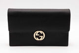 Gucci Black Leather Interlocking G Wallet With Chain Eb0626pxzsa