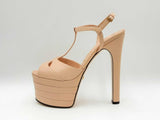 Gucci Angel T-strap Platform Heels In Neutral Leather Size Eu 37.5 Fw0225szdu